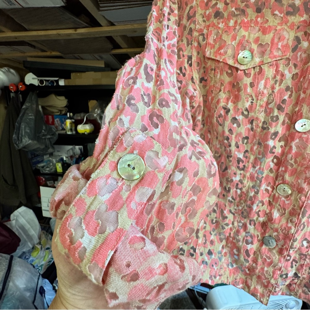 Ruby Rd Burnout Semi-Sheer Leopard Pink/Cream Spring Summer Blazer Jacket EUC - Picture 10 of 14